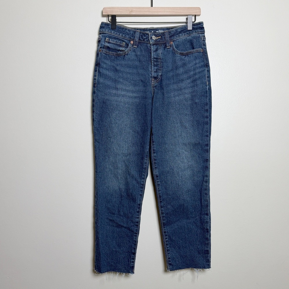 Old Navy Womens 88% Cotton OG Straight Jeans 6 Petite Dark Indigo High Rise Mom